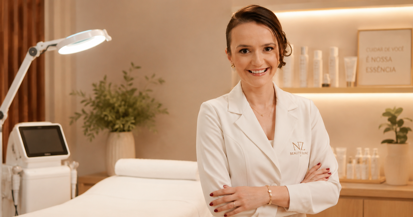 Nágila Bernarda Zortéa, Mestre, Esteticista e Coordenadora URI Erechim, no ambiente da NZ Beauty Clinic