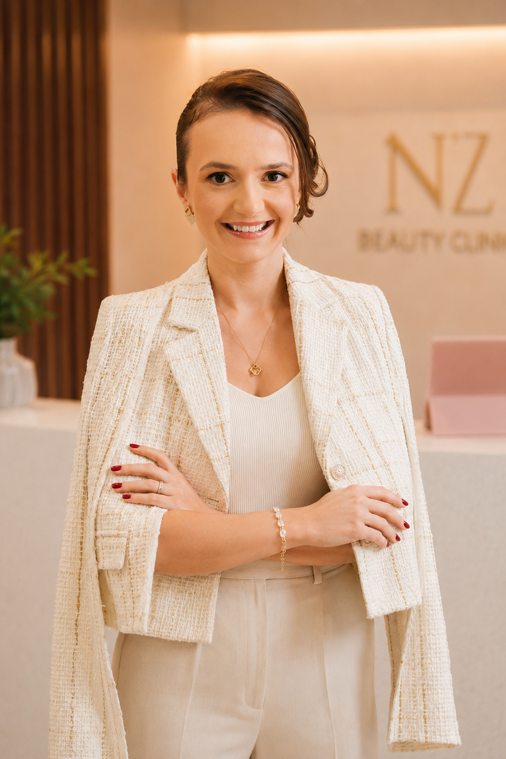 Nágila Bernarda Zortéa, Esteticista e Coordenadora URI Erechim, em ambiente profissional da NZ Beauty Clinic